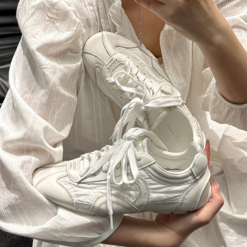 3.5Cm~Soft Leather Retro White German Training Shoes for Women, 2026 Spring New Lace-Up Casual White Sneakers 3.5Cm~Soft Leather Retro White German Training Shoes for Women, 2026 Spring New Lace-Up Casual White Sneakers