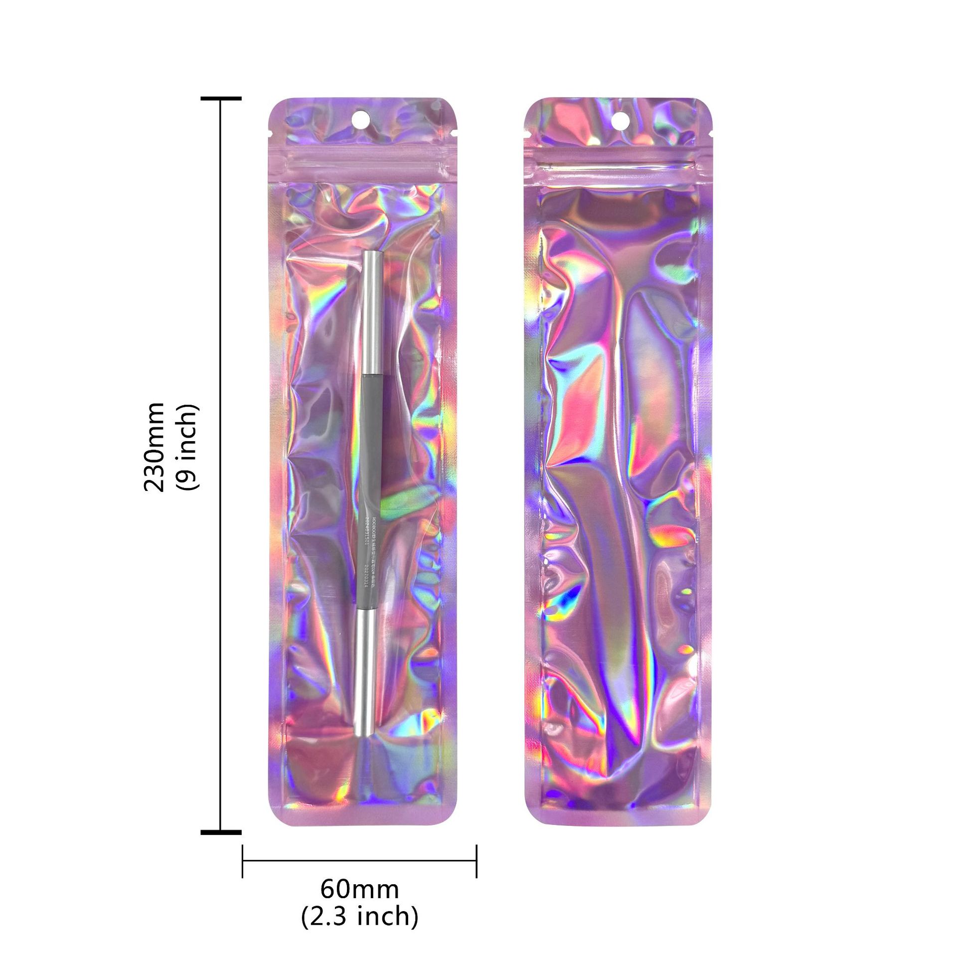 Bolso sellado de tira larga con orificio colgante, bolsa sellada hermética de yin y yang translúcida con láser grueso, cable de datos de joyería, bolsa de embalaje de cepillo de maquillaje