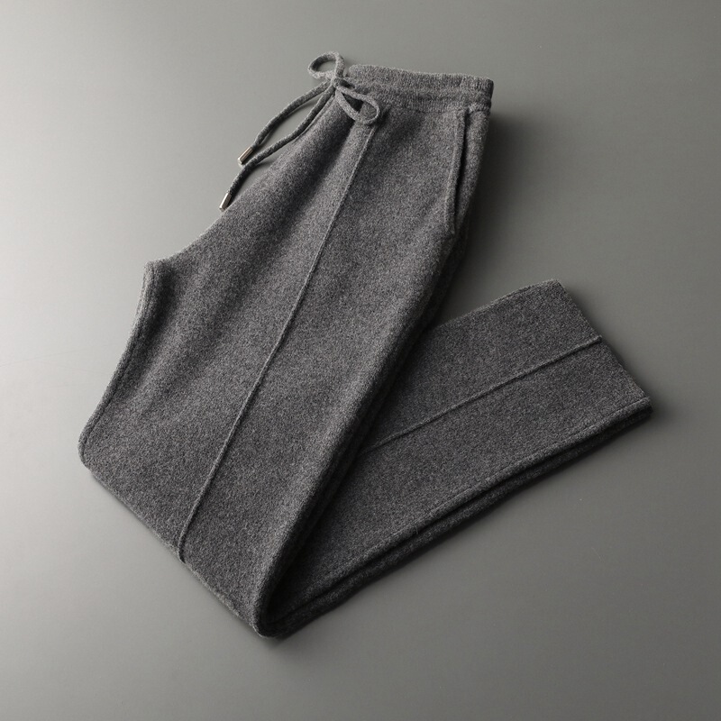 23 autumn and winter New pure color wool pants men's four-flat thickened cashmere knitted casual pants close-up ankle-tied pants 23 autumn and winter New pure color wool pants men's four-flat thickened cashmere knitted casual pants close-up ankle-tied pants
