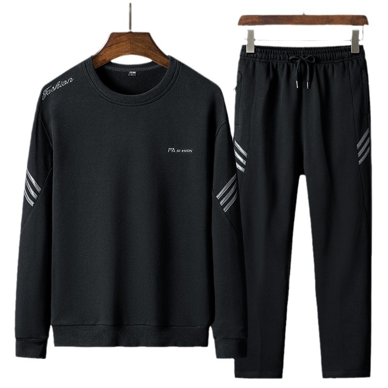 Otoño de los hombres suéter algodón cuello redondo traje 2024 nueva moda guapo bordado casual deportes ropa