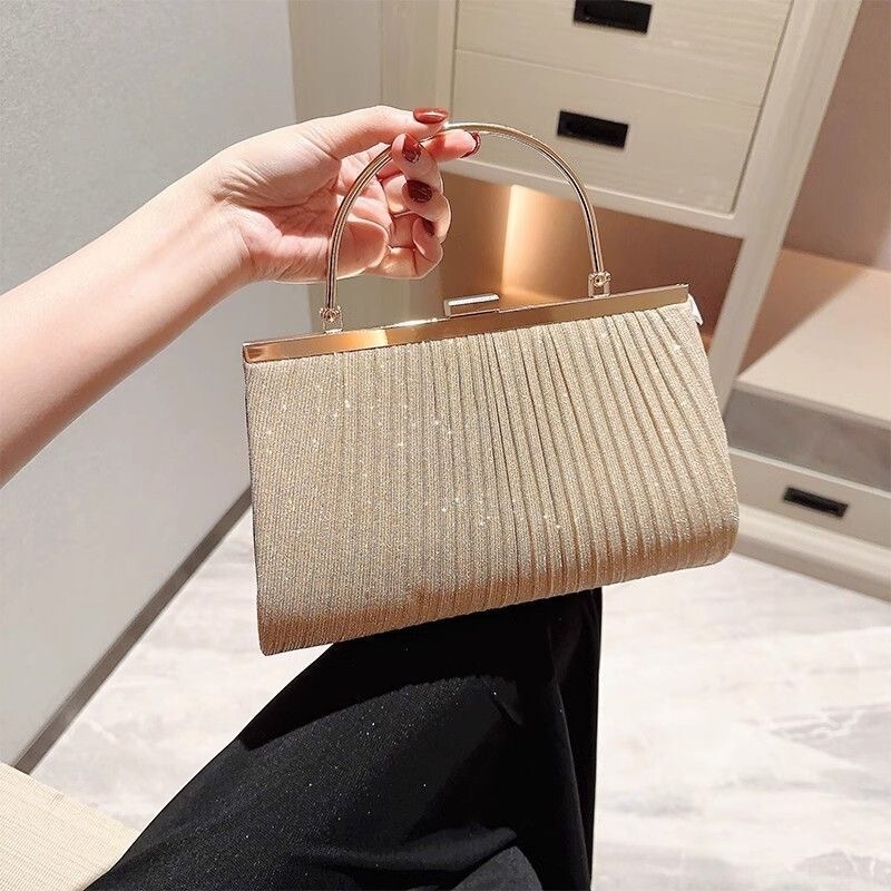 High-end Light Gold Evening Bag Light Gold Banquet Bag Wedding Bridesmaid Handbag Dress Bag Hand Small Wallet Bag