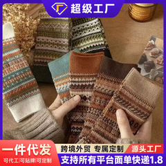 美拉德袜子女中筒春秋款双针民族风复古堆堆袜个性秋冬长袜潮中等