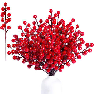 Simulation Red Fruit Fortune Fruit New Year Simulation Flower Bucket Material Package New Year Flower Holly Fruit Christmas Fruit Fake Flower Wholesale