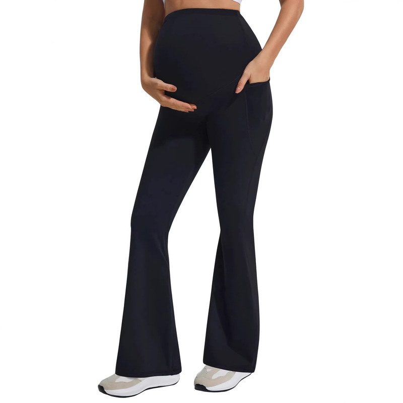[Nylon High Elasticity] Maternity Flared Pants with Belly Support That Doesn'T Squeeze the Stomach, Suitable for Casual Wear and Yoga, Plus-Size Slimming Effect