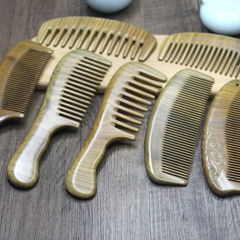 巴拉圭绿檀木梳玉檀香大号梳子雕花梳家用便携长柄宽齿木梳批发
