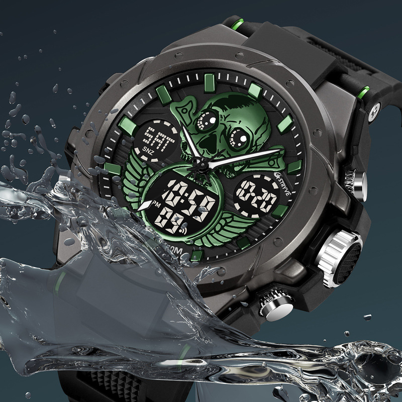 STRYVE e-commerce hombres deportes cráneo luminoso electrónico impermeable reloj multifuncional reloj entrega de una pieza 8008
