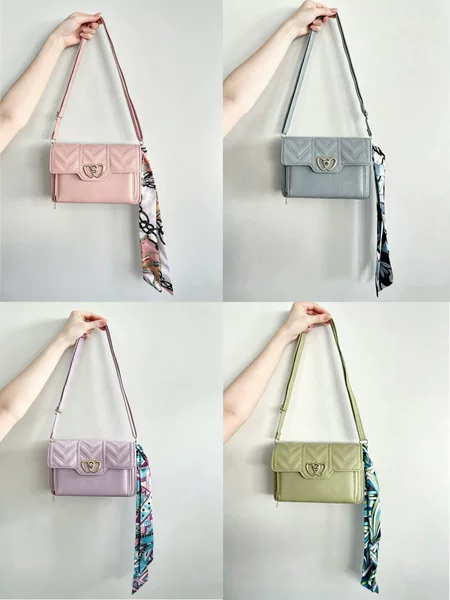 Women's quilted small square crossbody bag, fashionable and versatile, with heart-shaped clasp, available in multiple colors