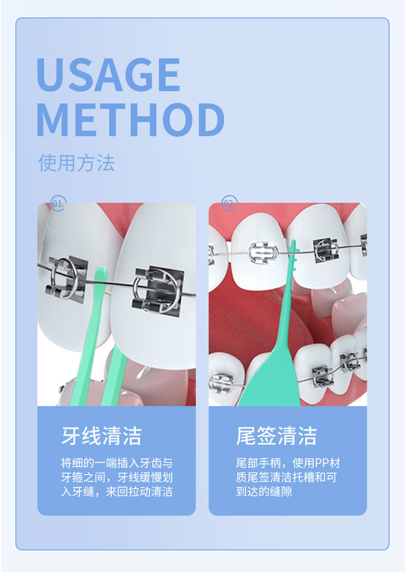 Oral care kit orthodontic floss sticks fluoride toothpaste