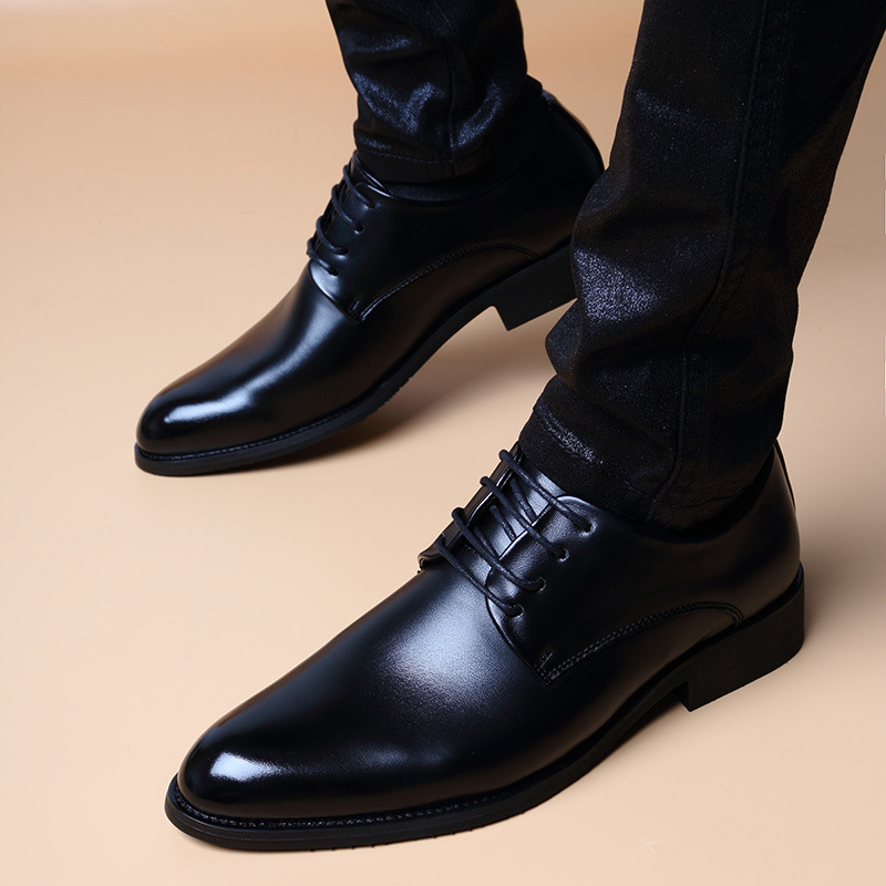 Spring and Summer Korean Style British Pointed Toe Inner Heightening Leather Shoes Men's Business Casual Shoes Youth Lace-Up Formal Trendy Men's Shoes Spring and Summer Korean Style British Pointed Toe Inner Heightening Leather Shoes Men's Business Casual Shoes Youth Lace-Up Formal Trendy Men's Shoes