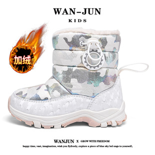 Cross-border girls' snow boots winter new waterproof leather wool fleece-lined thickened boys' winter boots foreign trade cotton shoes