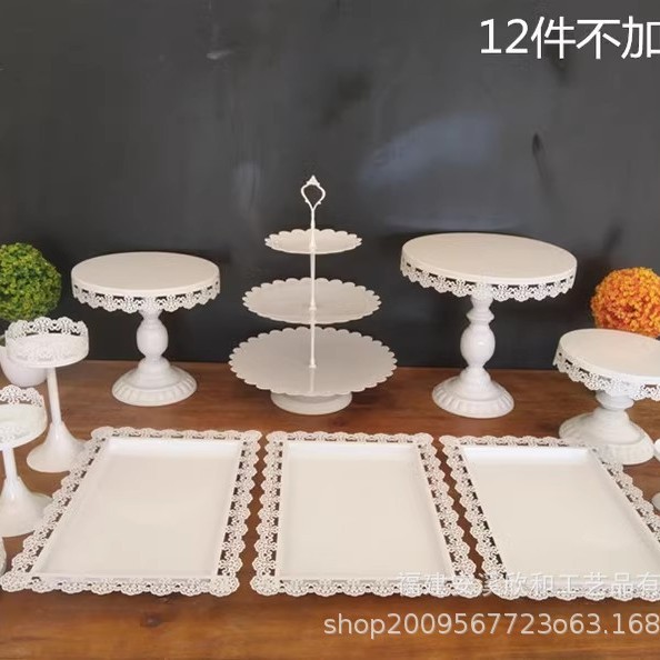 Estante de pastel europeo de hierro forjado conjunto de decoración de boda postres tienda de bocadillos estante de baile prop bandeja de pastel image 16