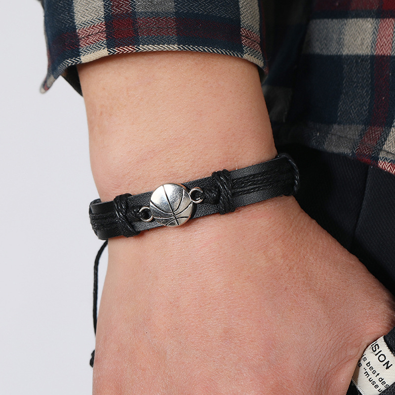 1 Piece Punk Volleyball Pu Leather Alloy rope Menu0027S Bracelets