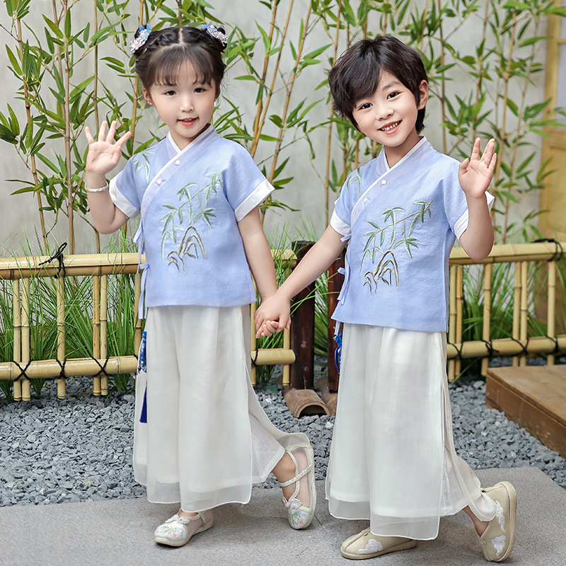 Summer thin short-sleeve boys' and girls' Hanfu Chinese-style modified ancient costume for children's Dragon Boat Festival ethnic performance dress