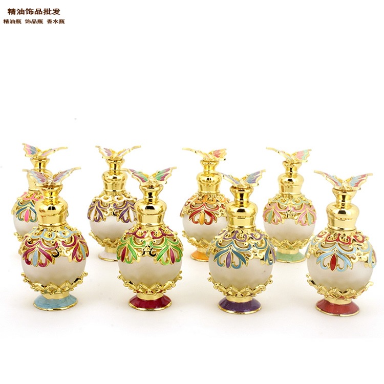 精油饰品网金色蜘蛛花纹球形款蝴蝶盖香水瓶全图3.jpg