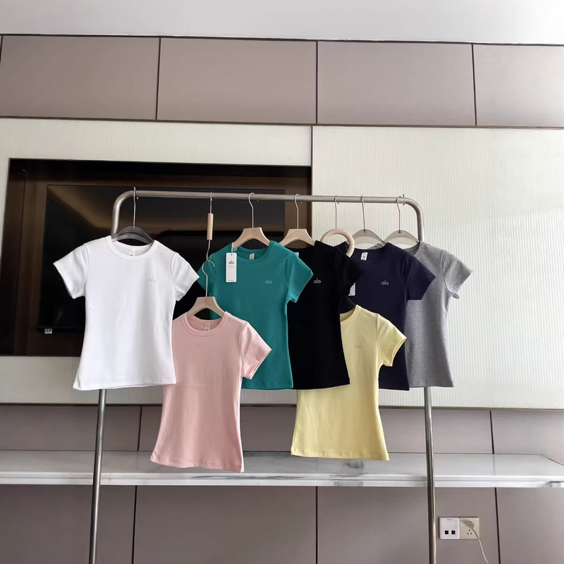 2025Ssaio Women's Sports T-Shirt Fashionable Casual Women's Macaron Color Sports T-Shirt Base Shirt