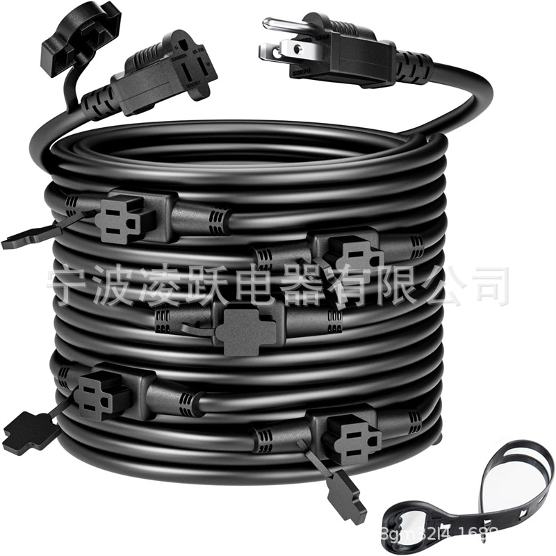 黑色 16号多室内/室外电源延长线,多个均匀间隔的 6个插座,分线器