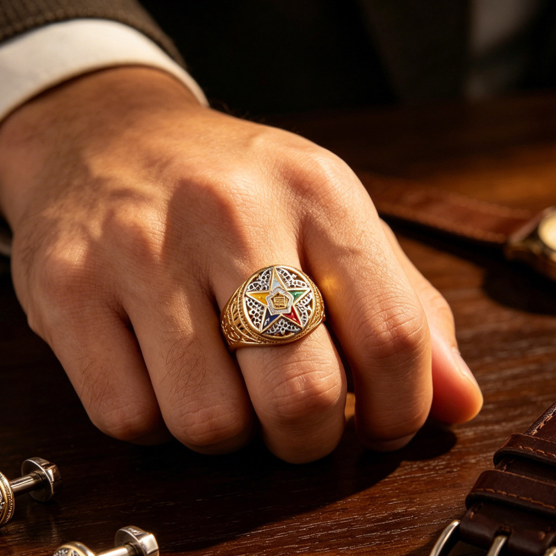 Best-Selling in Europe and America: Masonic Eastern Star Hollow Enamel Ring, Stainless Steel Resin Inlaid Diamond Five-Pointed Star Ring Best-Selling in Europe and America: Masonic Eastern Star Hollow Enamel Ring, Stainless Steel Resin Inlaid Diamond Five-Pointed Star Ring