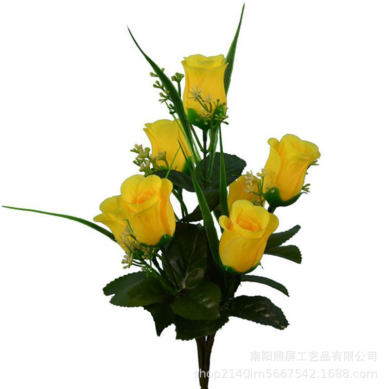 Ramo de Rosas Artificiales de Seda con Siete Cabezas, Decoración Floral Interior