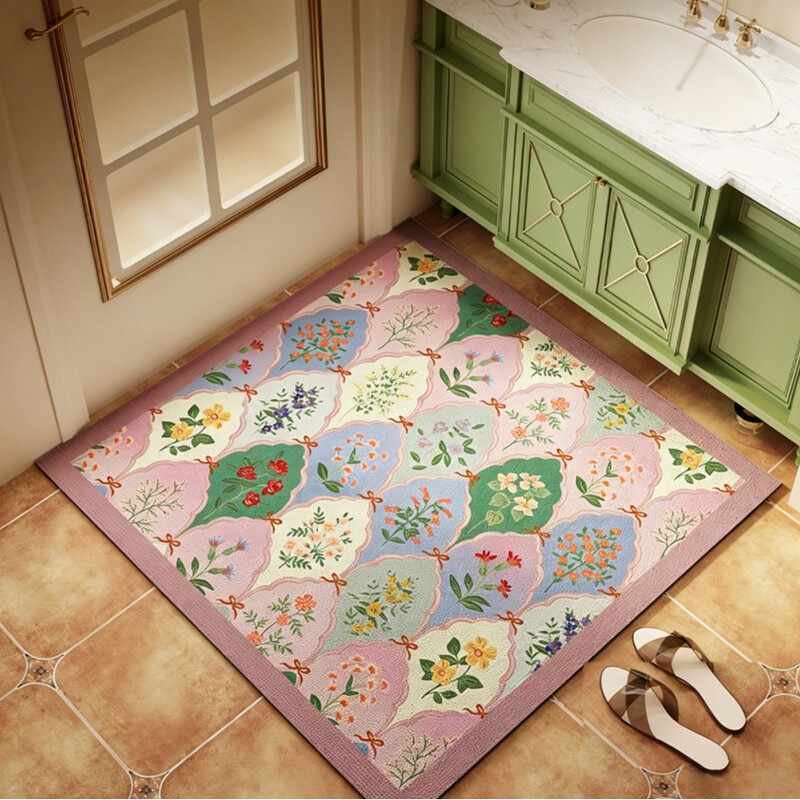 American-style retro floral diatomaceous earth bathroom mat, absorbent, non-slip, stain-resistant, easy to clean, and suitable for use as a doormat American-style retro floral diatomaceous earth bathroom mat, absorbent, non-slip, stain-resistant, easy to clean, and suitable for use as a doormat