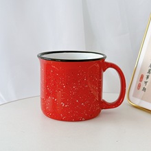 仿搪瓷缸陶瓷杯喷点马克杯泼墨大容量水杯办公日用广告礼品杯子