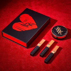 KDK霧光皮紋美妝套盒 小黑條口紅皮革氣墊BB霜粉底彩妝4件套禮盒