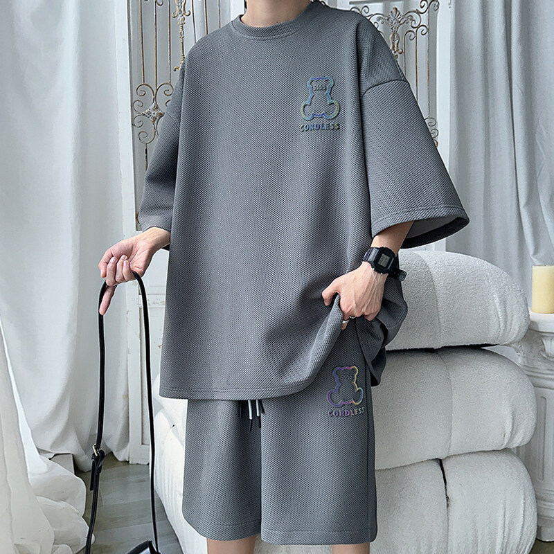 Summer Heavy-duty Casual Suit Men, Loose-fitting Plus-size Short-sleeve T-shirt Shorts, Extra-large Outfit For Big And_voghion.com