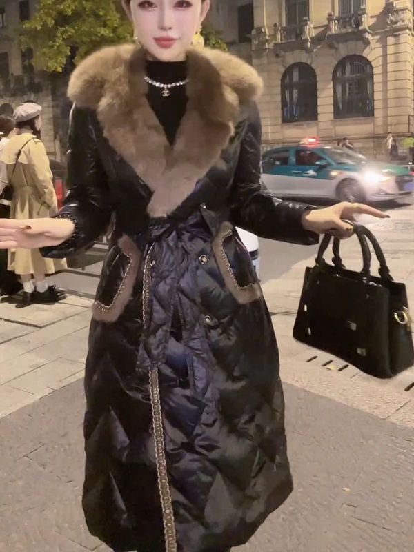 冬季新款真毛领白鸭绒羽绒服收腰显瘦洋气时尚中长款外套女|undefined
