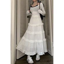 白色半身裙女春季新款高腰a字裙蛋糕裙温柔风长裙设计感小众裙子