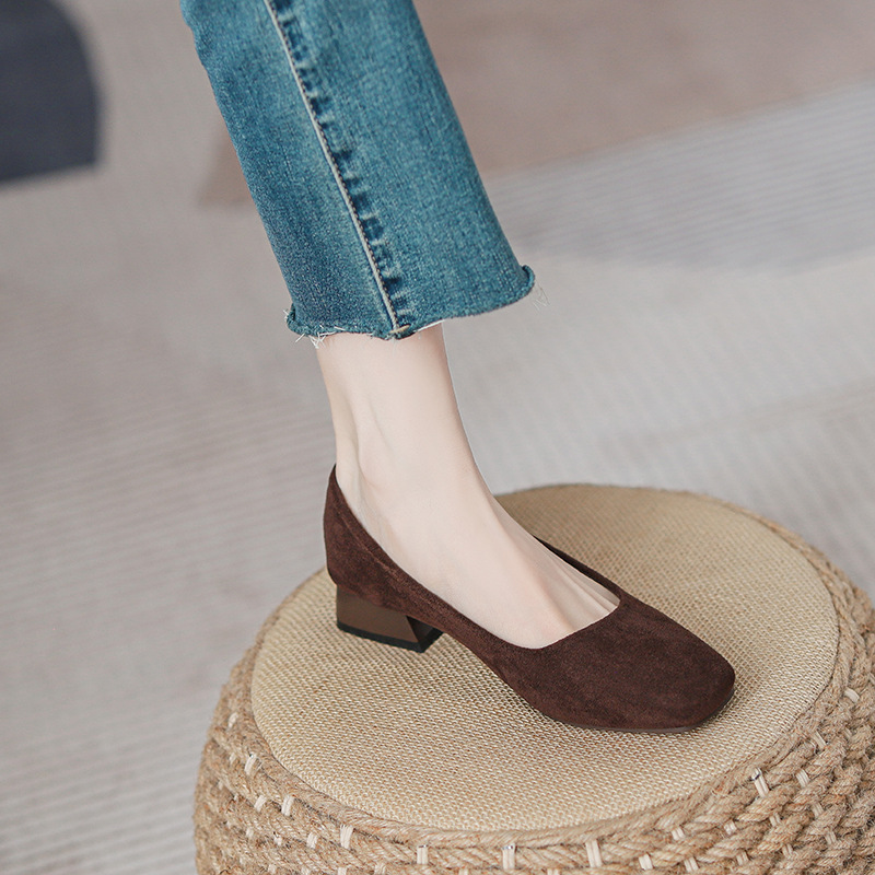 300 Square Toe Thick Heel Women's Shoes Workwear High Heels Comfortable Soft Sole Work Shoes for Career Interview Maillard Single Shoes 300 Square Toe Thick Heel Women's Shoes Workwear High Heels Comfortable Soft Sole Work Shoes for Career Interview Maillard Single Shoes