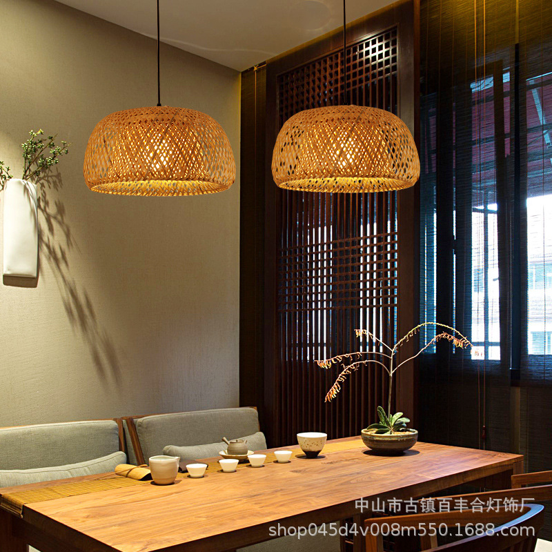 新中式竹艺竹编吊灯东南亚餐厅客厅民宿火锅店禅意灯复古日式灯笼-阿里巴巴