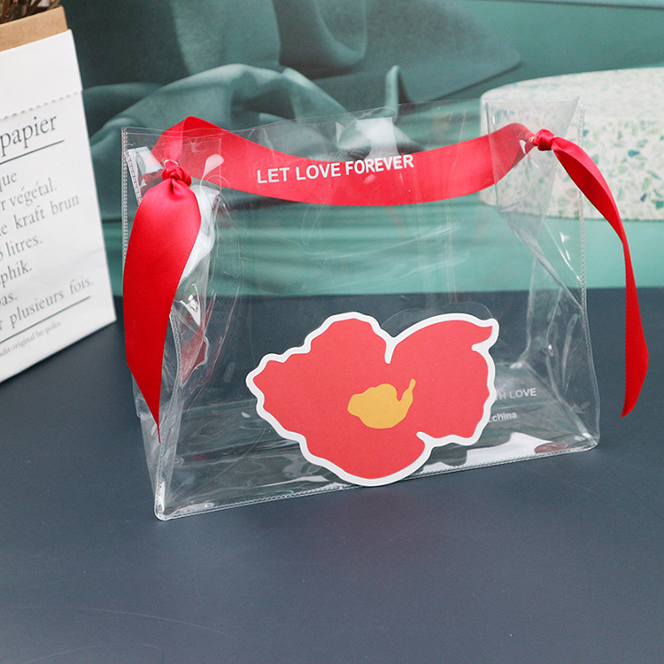 现货PVC丝带手提带子 INS风伴手礼透明手拎袋 小样礼品包装收纳袋