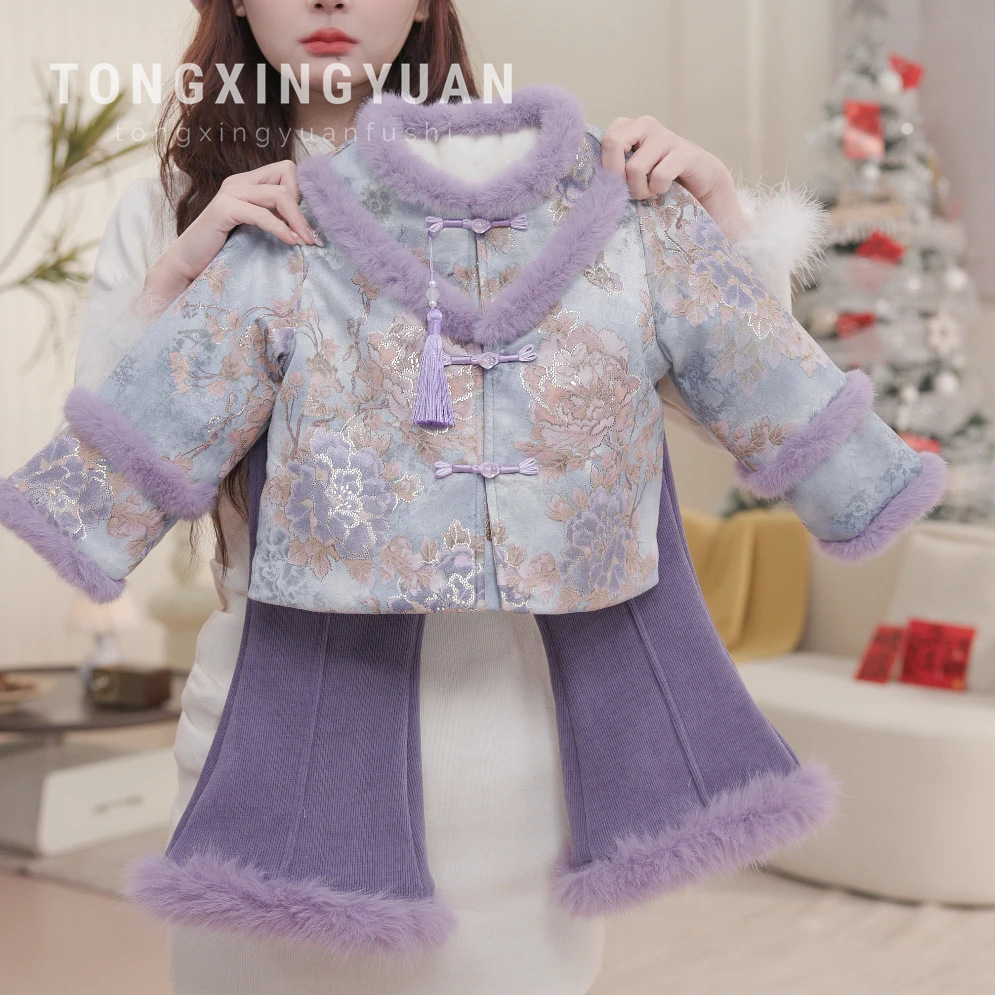 [Nuevo estilo chino · Luo] niños estrella redonda niñas otoño invierno cheongsam vestido Tang princesa estilo chino set de chaqueta de niña image 9