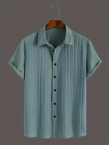 Classic Lapel Short Sleeve Solid Color Casual Button-down Men's Shirt