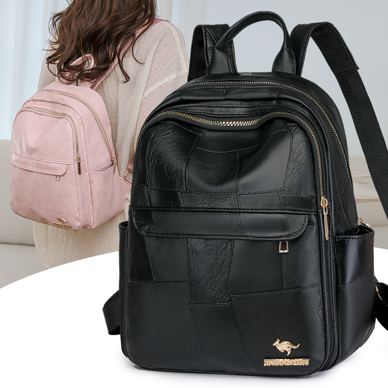 2025 primavera nuevo estilo casual retro damas cuero suave mochila de moda salvaje costura damas mochila de viaje mochila escolar