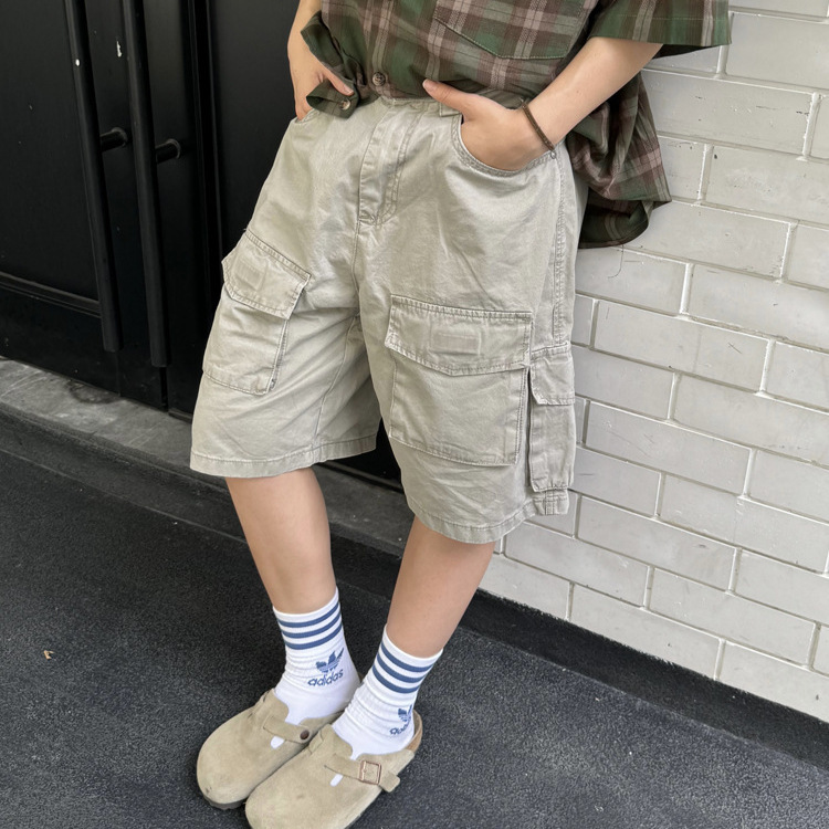 Vintage Washed Distressed Multi-Pocket Cargo Shorts for Women Japanese Style Summer High Street Casual Loose Straight Five-Point Shorts Trendy Vintage Washed Distressed Multi-Pocket Cargo Shorts for Women Japanese Style Summer High Street Casual Loose Straight Five-Point Shorts Trendy