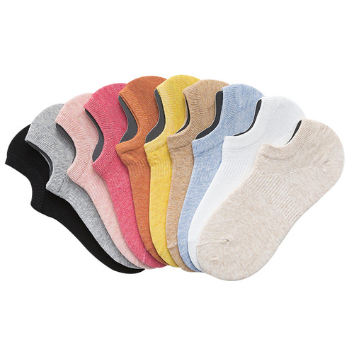Socks for women, pure cotton spring and summer socks, non-slip short tube invisible socks, breathable solid color boat socks, non-falling heels, shallow mouth socks for women