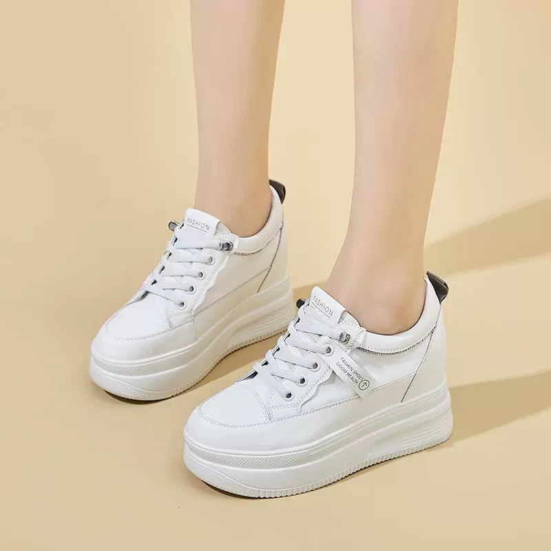 Модные четырехсезонные высококачественные белые туфли из натуральной кожи на толстой подошве с внутренним повышением, удобные женские кроссовки, универсальная женская повседневная обувь