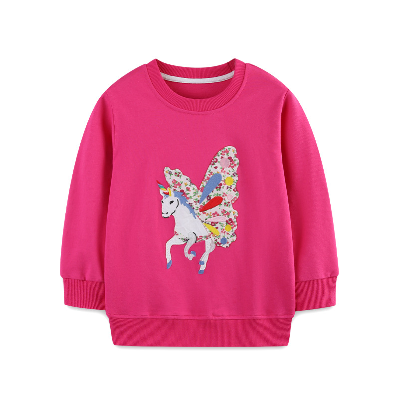 Otoño nuevo suéter para niñas estilo europeo y americano moda suéter para niños de manga larga con estampado de unicornio cuello redondo suéter para niños pequeños y medianos