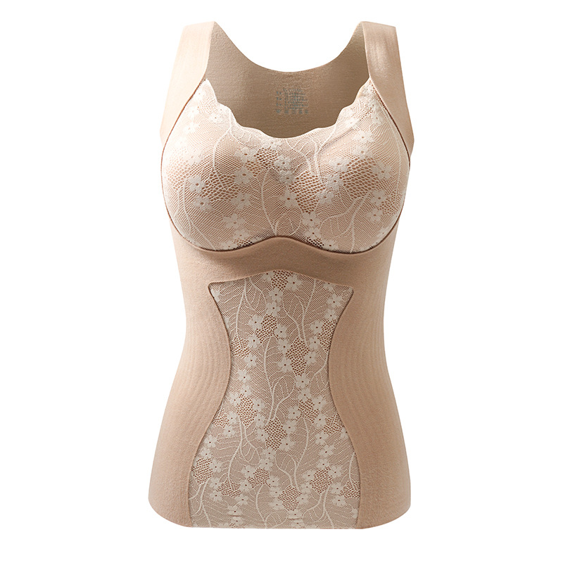 Otoño e invierno nuevo estilo encaje cepillado abdomen chaleco cálido almohadilla fija para el pecho para mujer