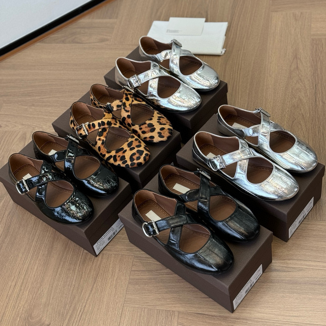 Spring and summer 2024 new bright cross button Mary Jane shoes women's leather round toe ballet flat shoes low-top single-layer shoes