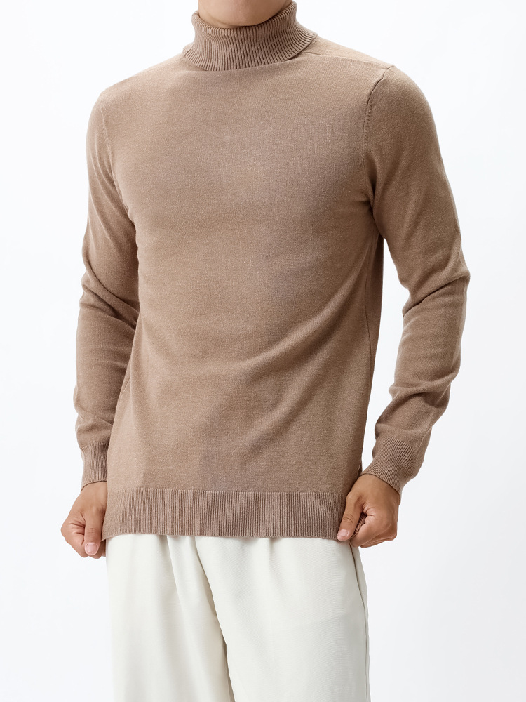Suéter de cuello alto de lana de hombre, camiseta de punto, camiseta de manga larga, camiseta caliente, camiseta de base para hombre