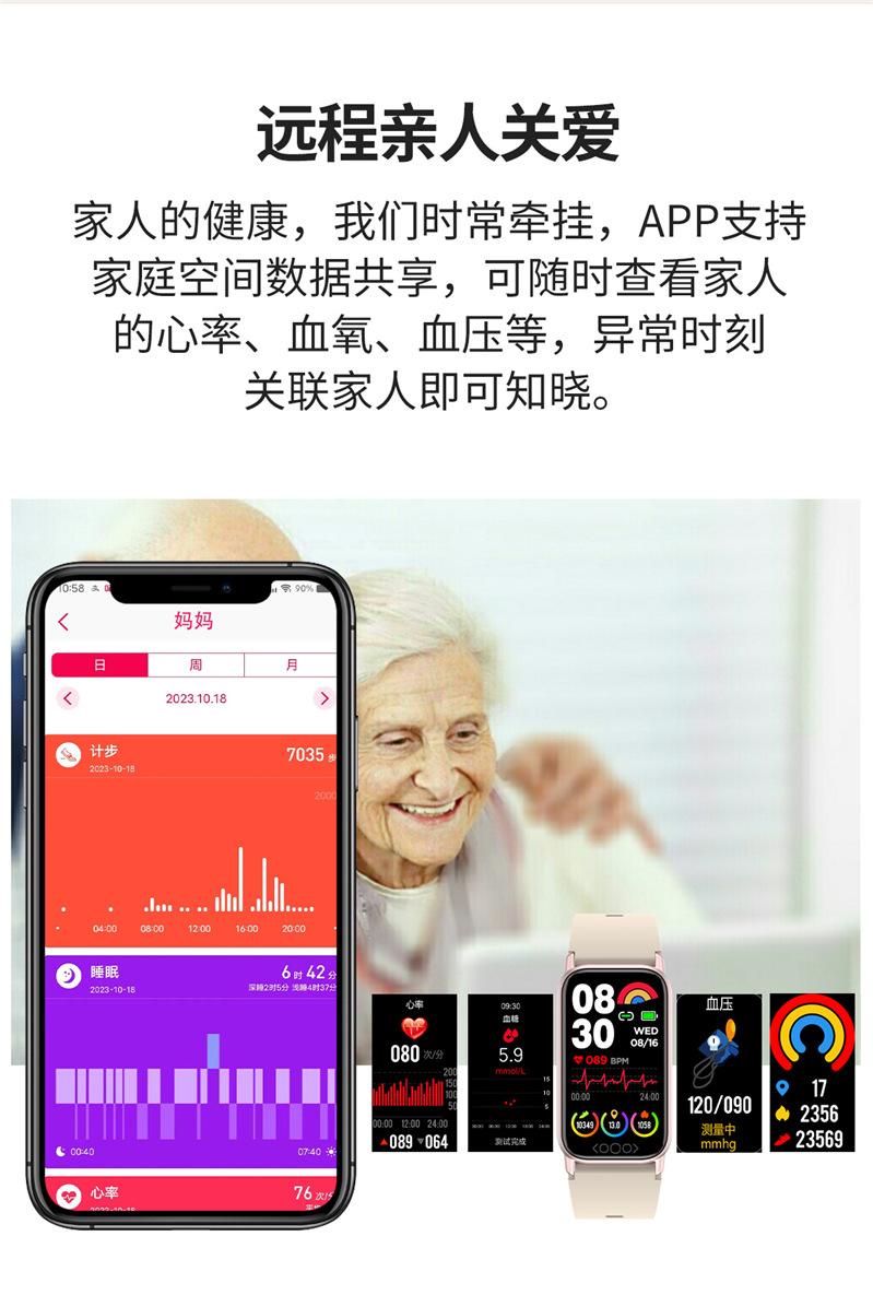 The new cross-border TK72 smartwatch is a remote care fitness band for blood sugar, heart rate, blood pressure, blood oxygen and body temperature monitoring undefined