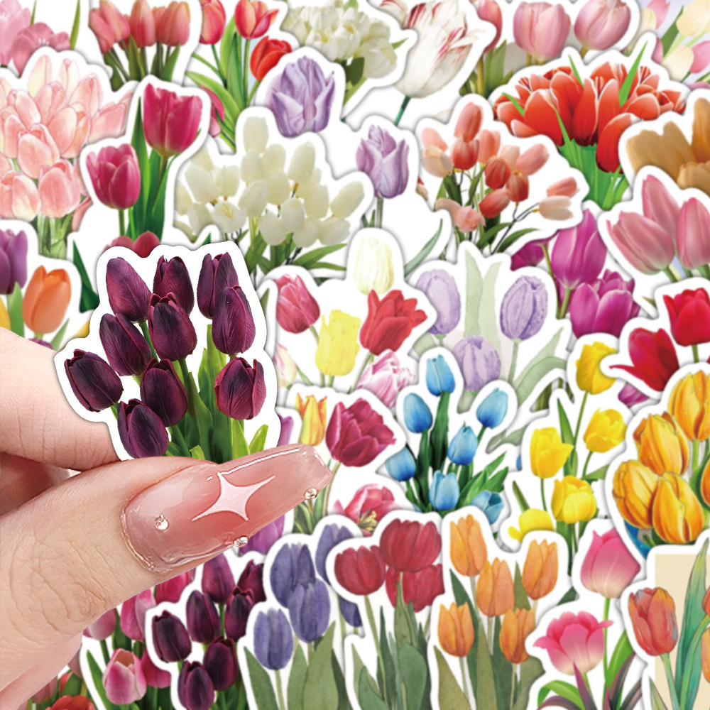 28g Weight Stickers Stationery Type 1 Set Quantity School, Graduation Occasion Adhesive Sticker Material tulips Pattern Cute, Pastoral Style 1 Set Tulips School Graduation Adhesive Sticker Cute Pastoral Stickers 3