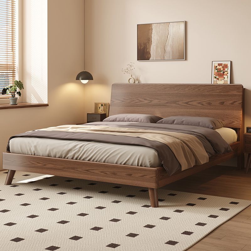 Solid Wood Bed Modern Simple 1.5m Home Walnut Color Single Bed 1.8m Master Bedroom Red Oak Bed Double Wholesale