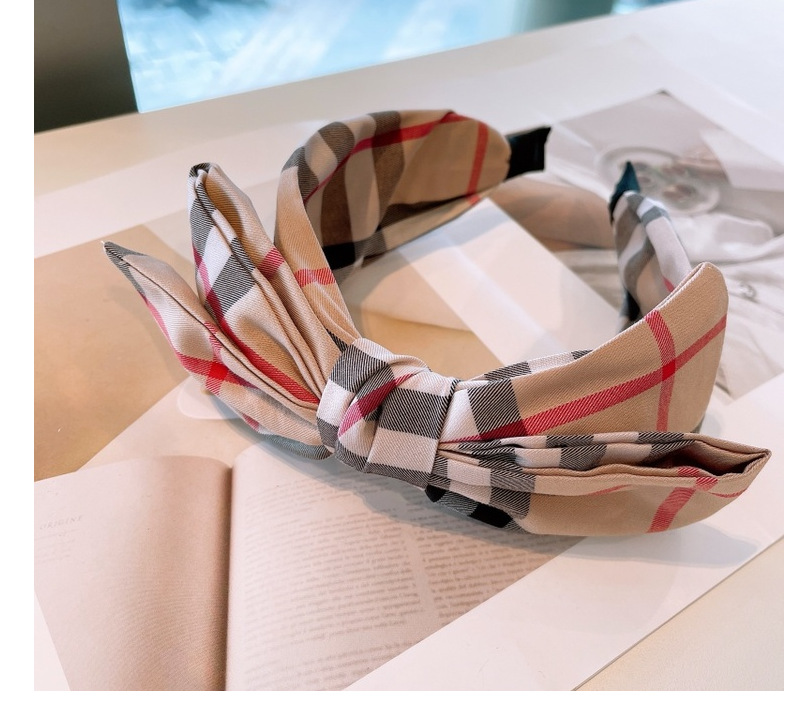 120g Weight Headwear Classification Festival Occasion Bow Knot Pattern Women'S Gender Retro Style Retro Lattice Double-layer Bow Twisted Headband 15