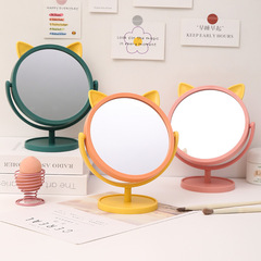 Cartoon round base cat ear cute makeup mirror dorm fairy godmother dressing table for girls desktop mirror with storage portable mirror