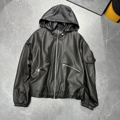 韓国東大門の新型本革綿羊皮植なめし革の皮の服と帽子のレトロな機関車のクール颯革のジャケットのコート