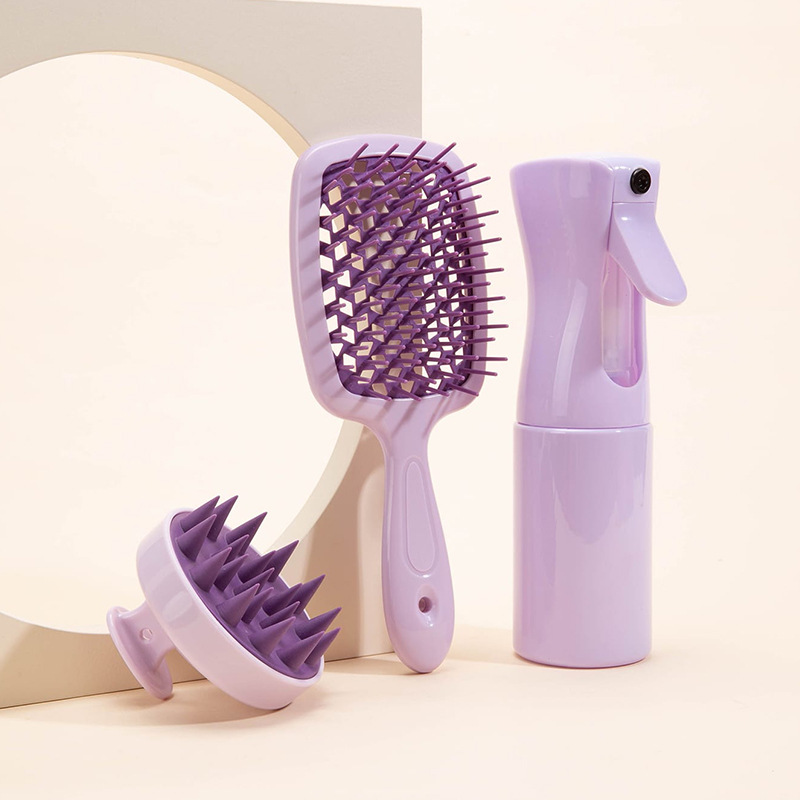 280g Weight Hair Comb, Spray bottle Makeup Tools Types 1 Set Quantity Hair Sprinkling Evenly Delicate Continuous Spray Bottle Clean Hair Silicone Shampoo Brush Straight Hair Hollow Comb Suit