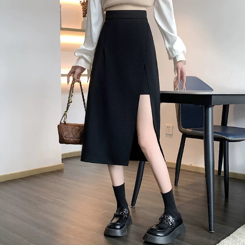 Summer fitted long skirt, brace, high waist, mid-length, A-line
