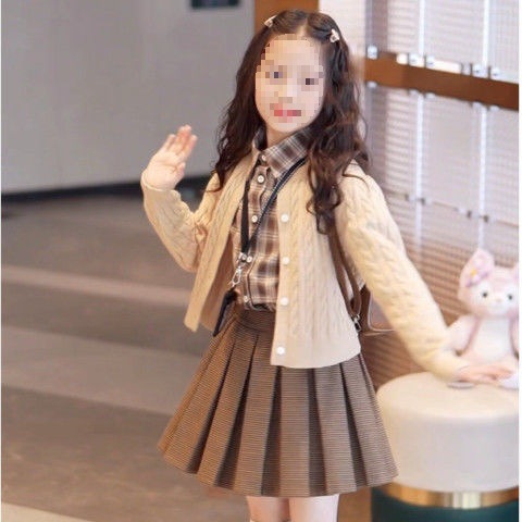 Japanese Style Jk Preppy Style Suit Girls Jk Uniform Skirt Kidsren's Autumn and Winter Primary School Uniform Three-Piece Knitted Cardigan